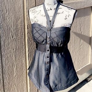 2b Bebe Gray/Black Halter blouse